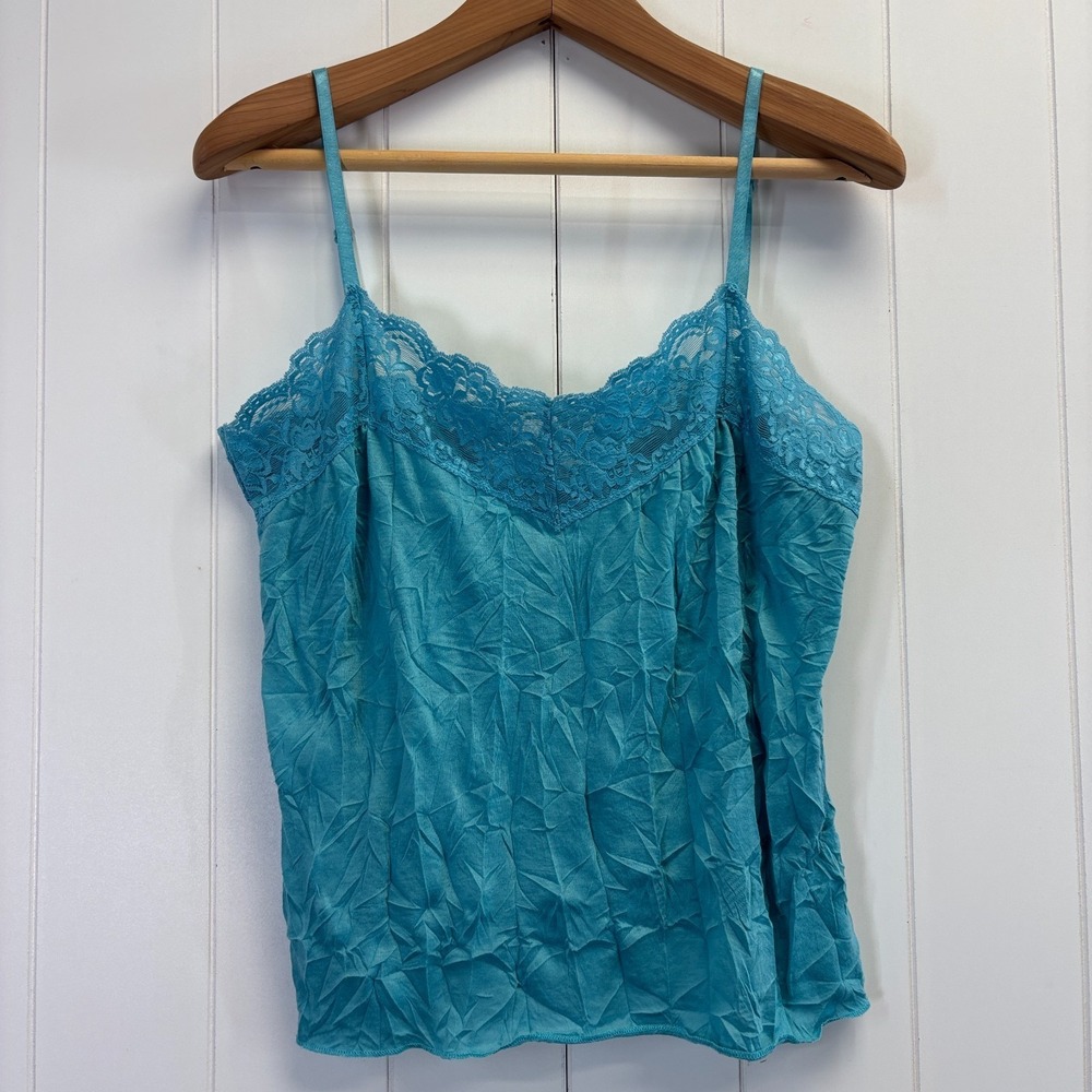 Unbranded Womens Y2K Lace Crinkle Adjustable Cami Tank Size L Feminine Romantic